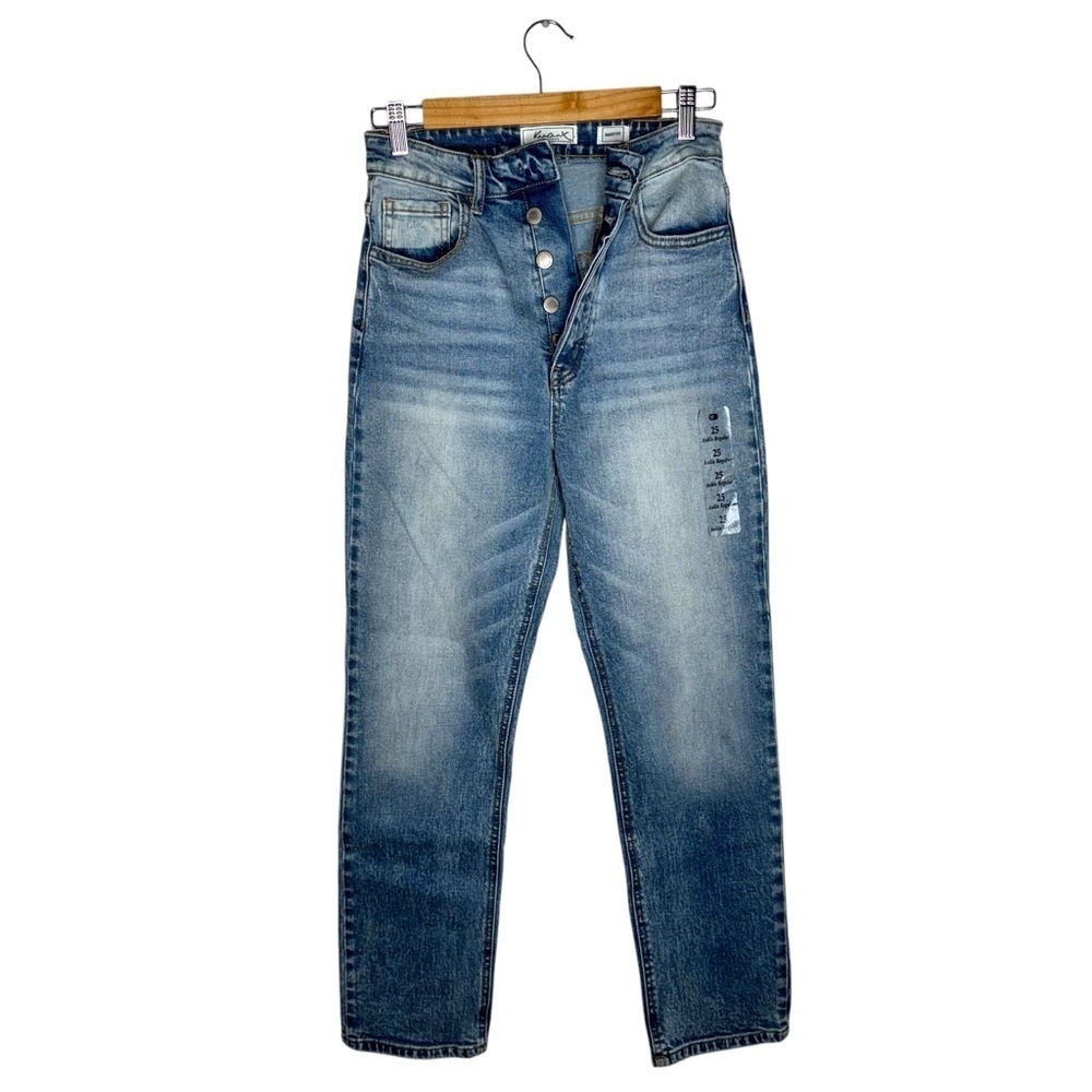 NEW KANCAN Baggy Fit Stretch Ankle Jeans High Rise Button Fly Acid Wash Size 25